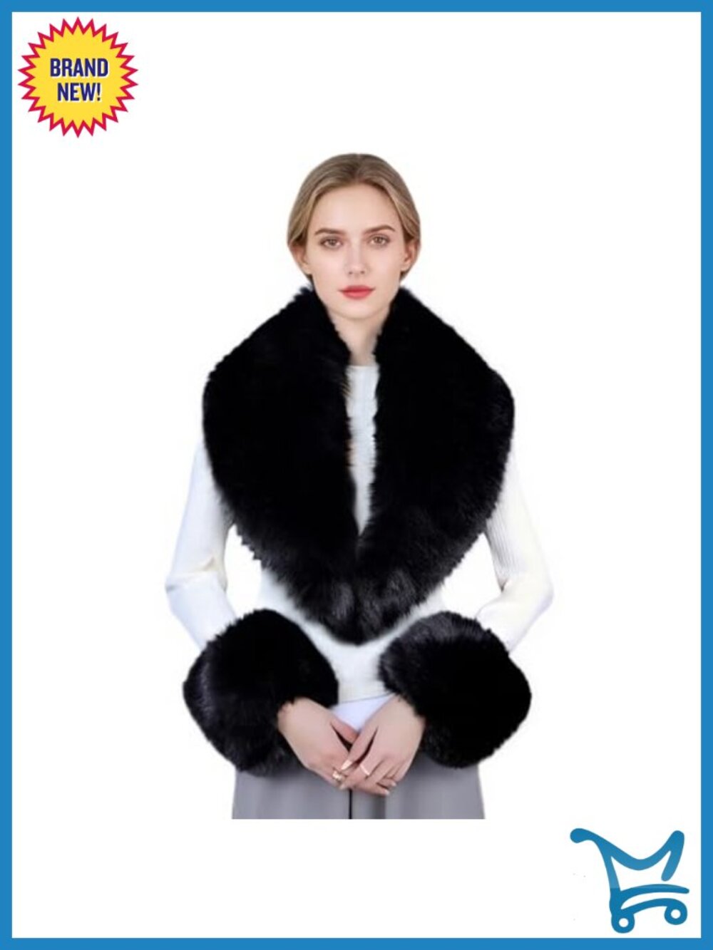 Faux Fur Collar Wrist Cuffs Set - Fluffy Scarf Shawl Arm Warmers